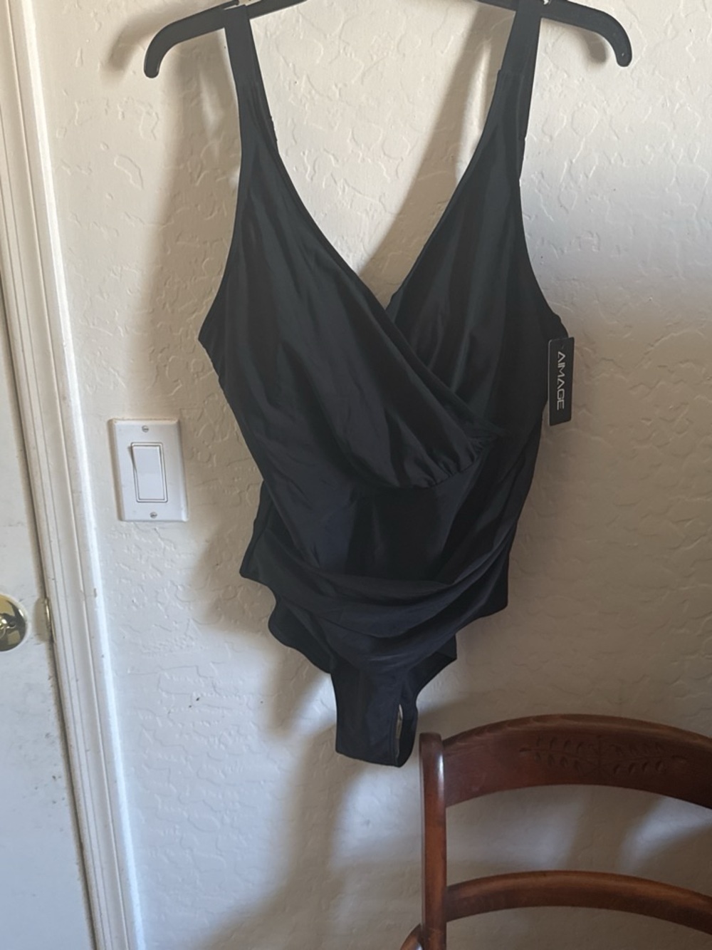 Black Draped One-Piece Swimsuit